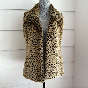 Kristen Blake Faux Fur Leopard Print Vest size Small Boho Glam Festival